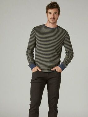 Lucky Brand Striped Men's Thermal Long Sleeve Crew Shirt | size Large